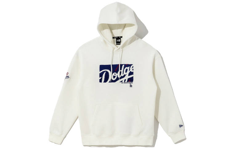 New Era FW21 Letter Logo Embroidery Long Sleeved Fleece Lined Pullover Sweatshirt Men's White