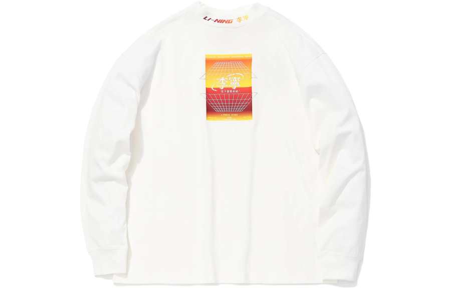 Li-Ning Li Ning Sports Fashion Collection Sweatshirts Men's Ivory Crew Neck Moderate Regular
