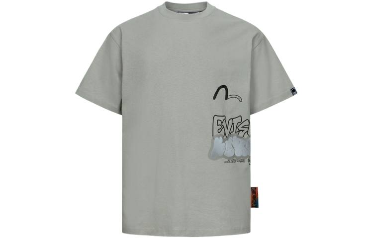 EVISU T Shirts Men's Light Gray Crew Neck Moderate Straight Fit