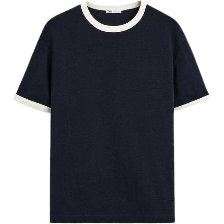 ZARA T Shirts Men's Sea Blue Crew Neck Moderate