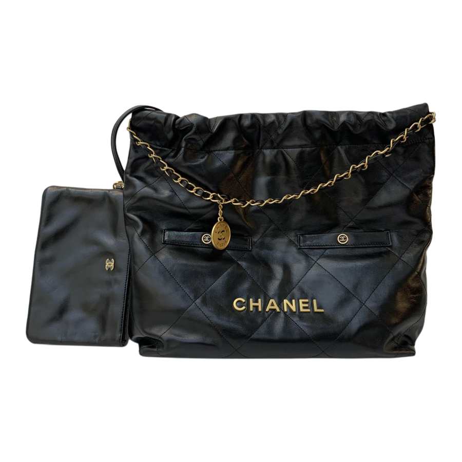 CHANEL Bright Pleated Calfskin Hobo Bag, Handbag, Shoulder Bag Women's Black