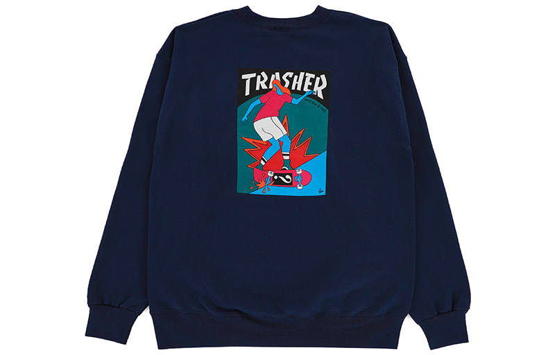 Thrasher Sweatshirts Unisex Dark Blue Crew Neck Moderate Heavyweight