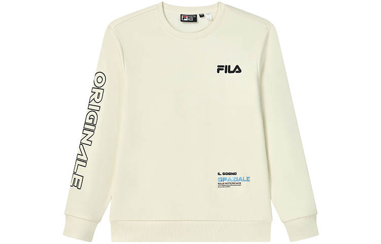FILA ORIGINALE Casual Minimalist Style Knitted Fabric Logo Letter Fleece Lined Pullover, Winter Sweatshirt Men's