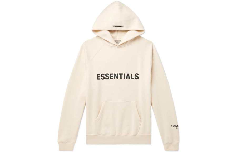 Fear Of God Essentials FW22 Letter Logo Print Hooded Embroidery Fleece Lined American Pullover Sweatshirt Unisex Ecru