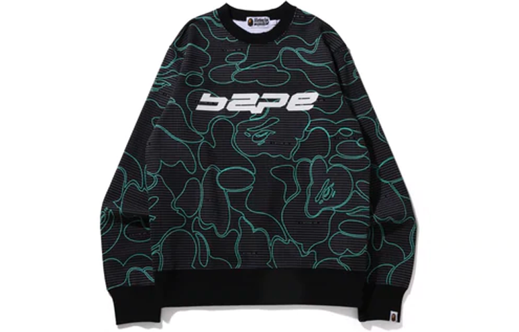 A BATHING APE Bape Text Code Camo Crewneck