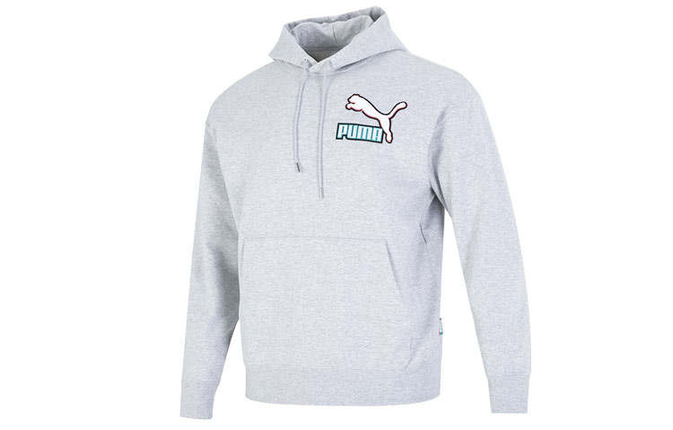 PUMA Sweatshirts Men's Light Gray Hooded Moderate Regular
