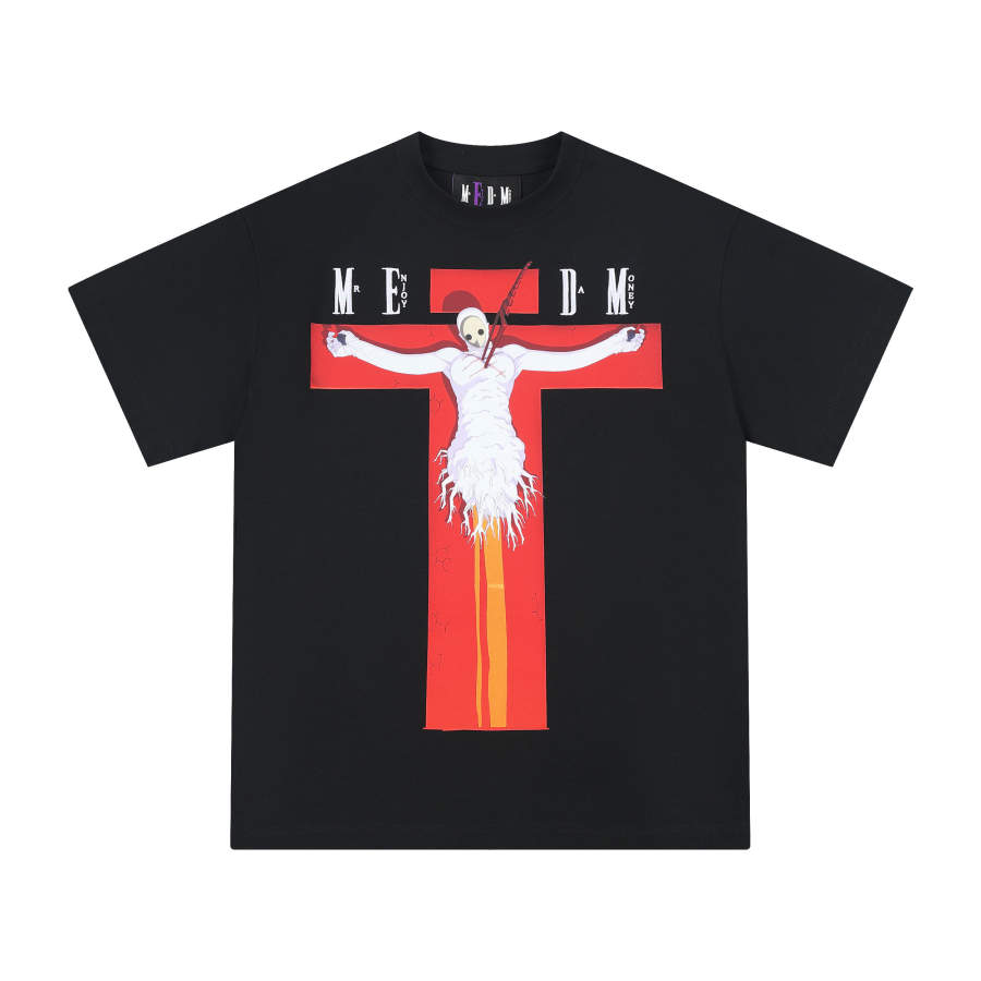 MEDM MEDM×EVA T Shirts Unisex Black Crew Neck Moderate Straight Fit