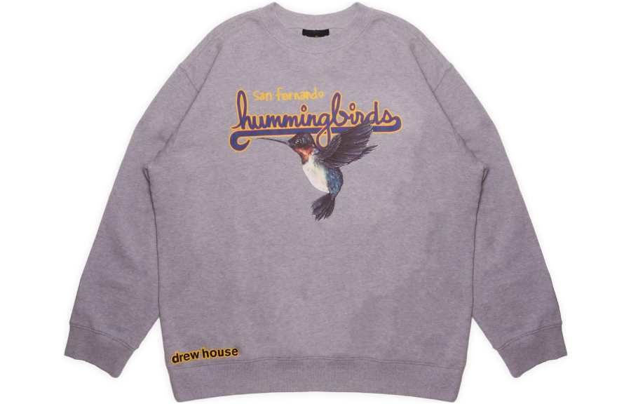 Drew House FW22 Hummingbird Logo Letter Print Pullover Long Sleeved Fleece Lined Sweatshirt Unisex Heather Gray