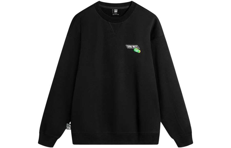 Li-Ning Li Ning x DISHINIBAOBAOLONG Collaboration, Crew Neck Long Sleeved Loose Fit Fleece Lined Sweatshirt Unisex Black