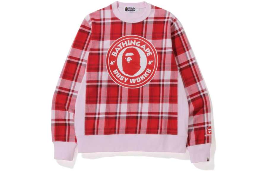 A BATHING APE Bape Bape Check Gift Busy Works Crewneck