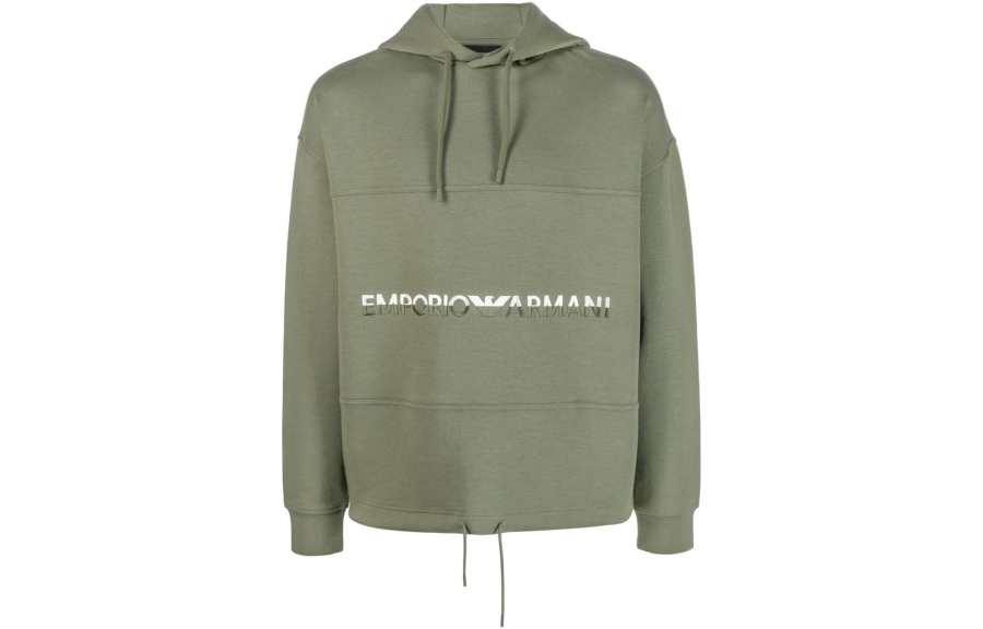 EMPORIO ARMANI 【Replicated_FIPrevious Season】logo-embroidered drawstring hoodie