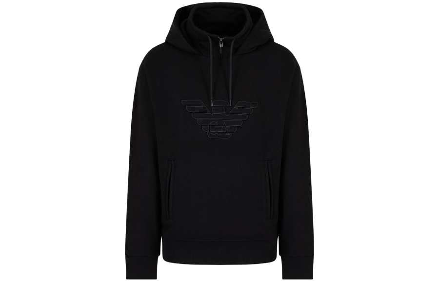 EMPORIO ARMANI Hooded Jersey Sweatshirt With Embossed Domed Logo