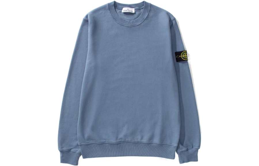 STONE ISLAND FW22 Solid Color Crew Neck Long Sleeved Fleece Lined Sweatshirt Men's Haze Blue