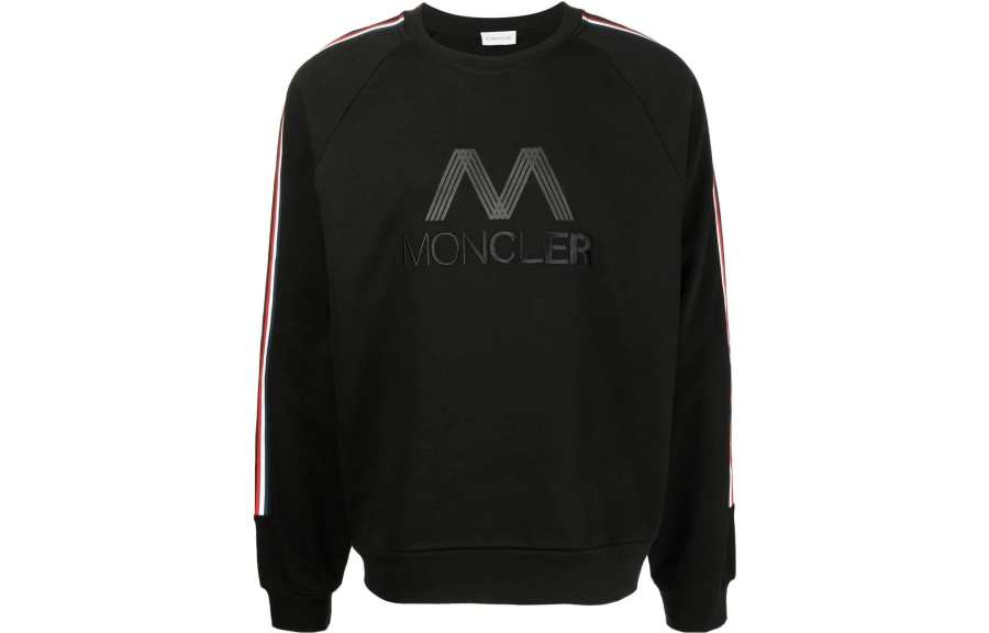 Moncler Sweatshirts Men's Black Crew Neck Moderate