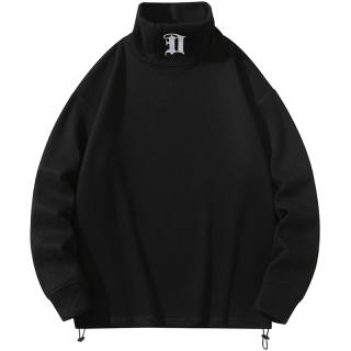 DUEPLAY Solid Color Basic Letter Print Pullover Turtleneck Loose Fit Thickened And Fleece Lined Sweatshirt Fall Winter