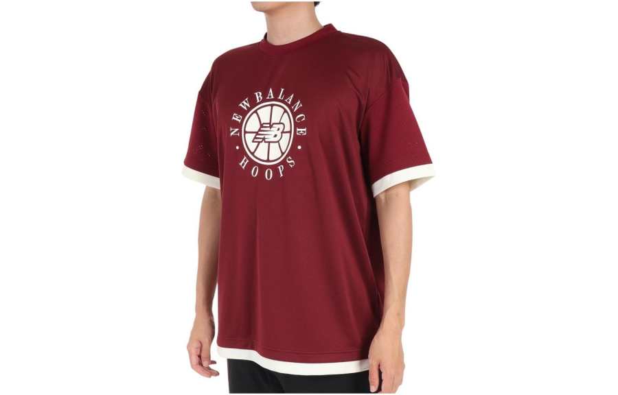 New Balance New Balance T Shirts Men's Red Crew Neck Moderate Straight Fit