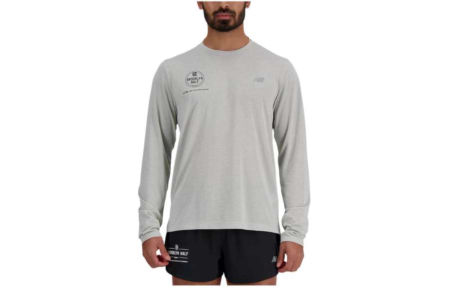 New Balance New Balance T Shirts Men's Gray Crew Neck Moderate Straight Fit