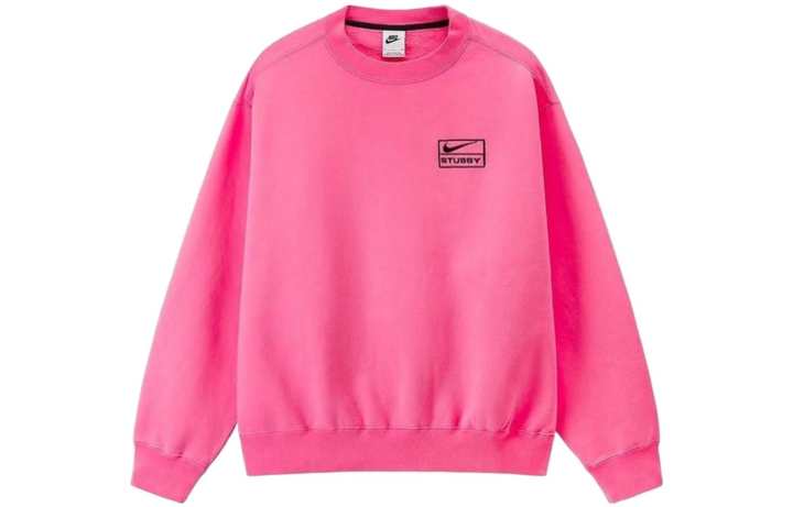 Nike Nike x Stussy FW22 Logo Print Crew Neck Long Sleeved Thickened And Fleece Lined Sweatshirt Asia Version Unisex Pink
