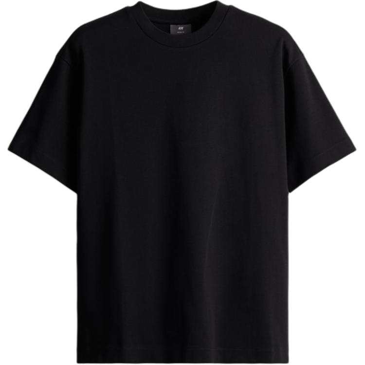 H&M T Shirts Men's Black Crew Neck Moderate Straight Fit