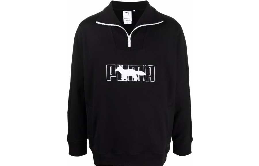 PUMA X Maison Kitsune Sweatshirts Men's Black Stand Collar Moderate Regular