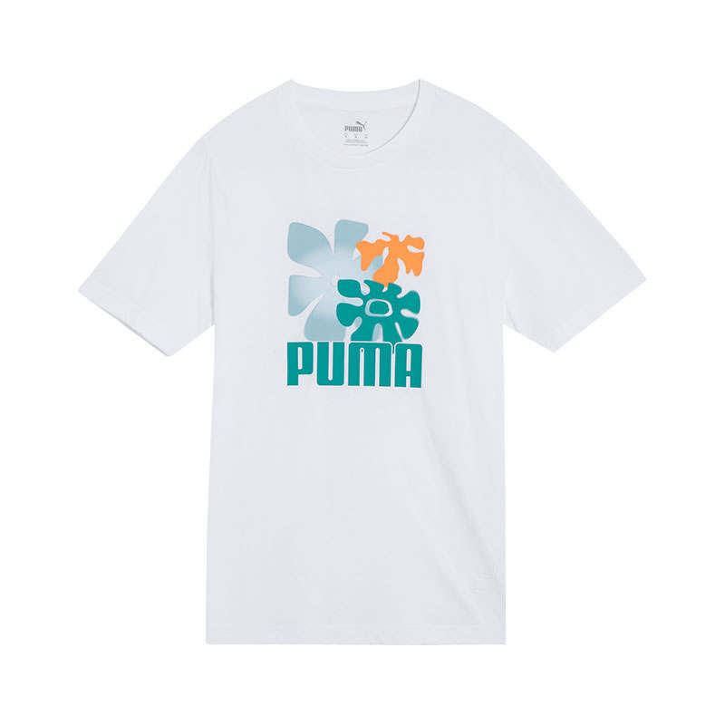 PUMA T Shirts Men's White Crew Neck Moderate Straight Fit