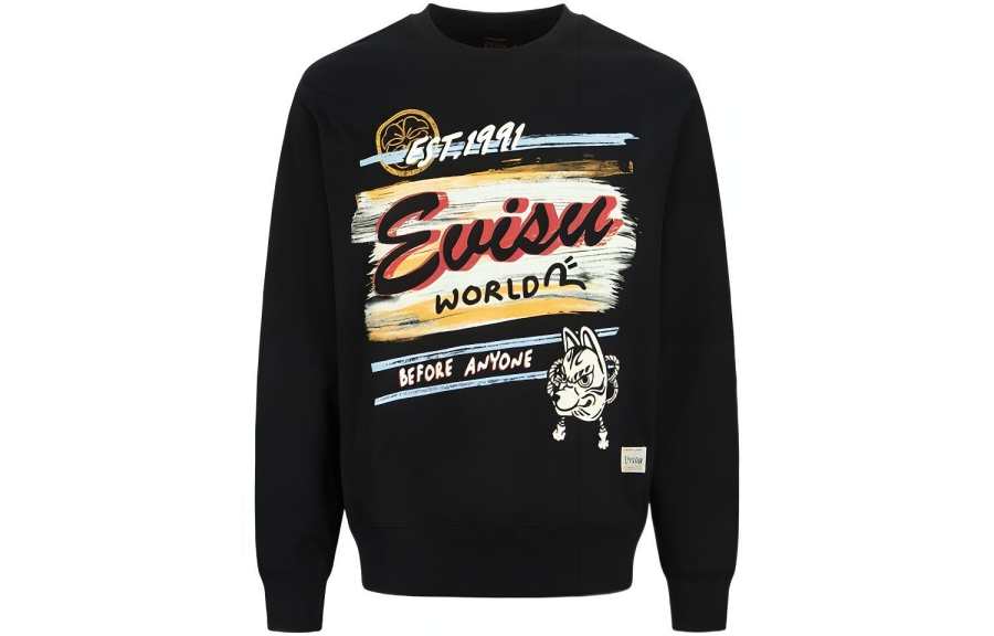 EVISU EVISU Sweatshirts Men's Black Crew Neck Moderate Regular
