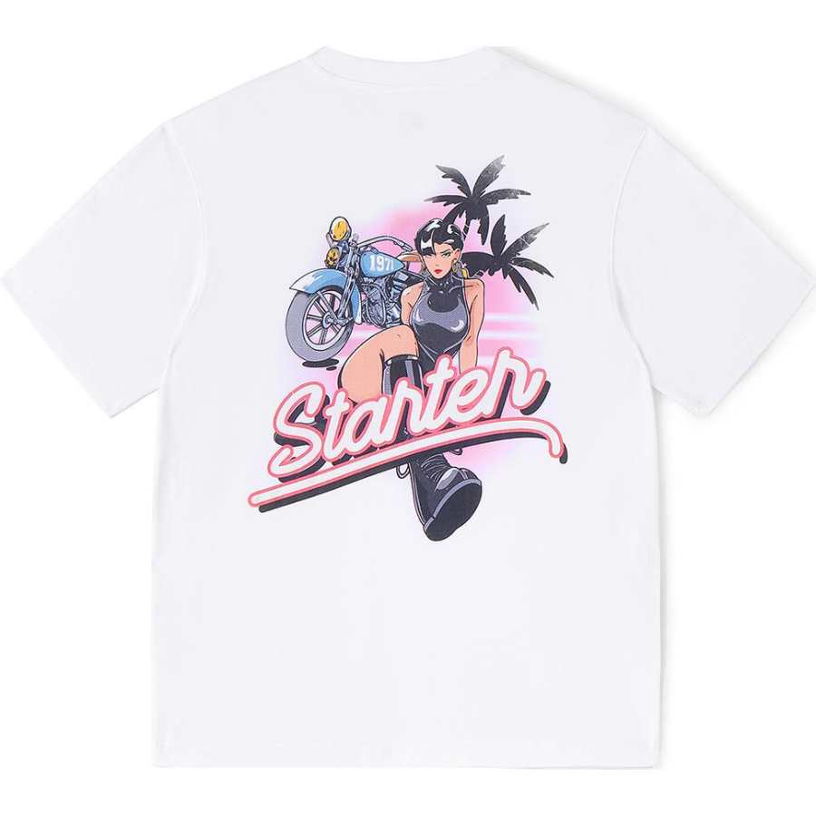 STARTER T Shirts Unisex White Crew Neck Moderate Straight Fit