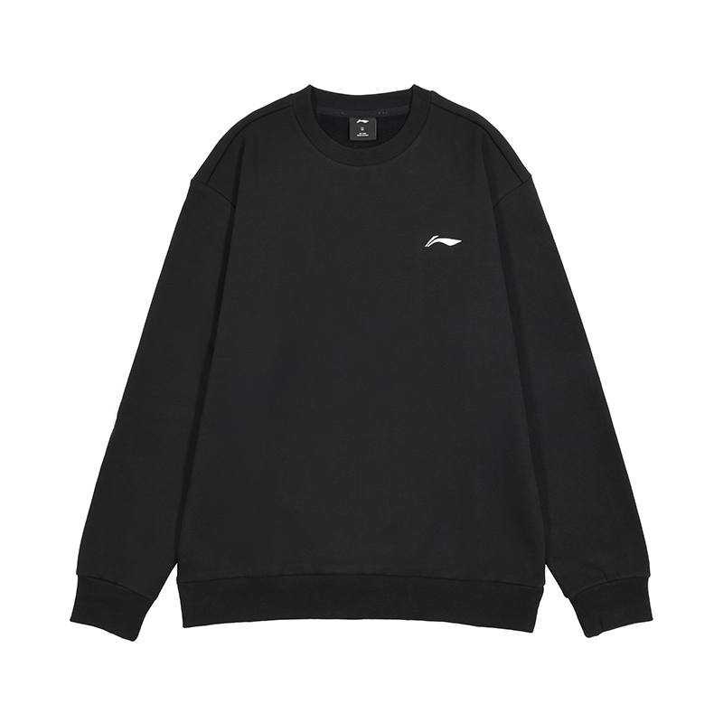 Li-Ning Li Ning Sports Fashion Collection Solid Color Logo Casual Loose Fit Long Sleeved Fleece Lined Sweatshirt Fall Men's