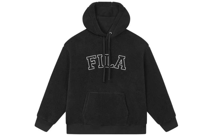 FILA Letter Pullover Thickened And Fleece Lined Sweatshirt Unisex Jet Black