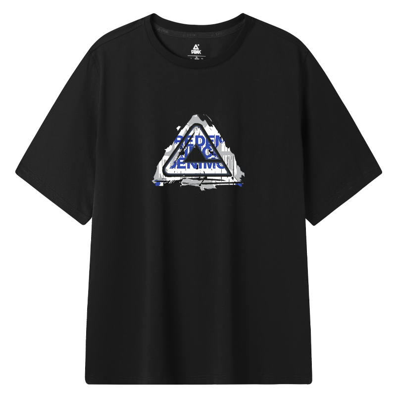 PEAK T Shirts Unisex Black Crew Neck Moderate Straight Fit