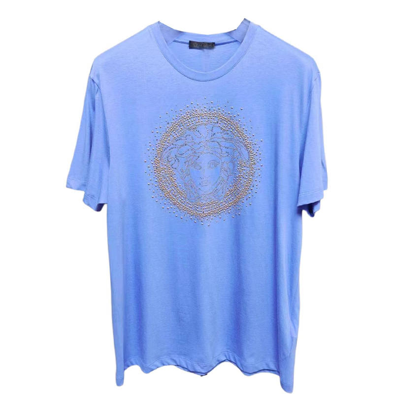 VERSACE T Shirts Men's Blue Crew Neck Moderate Straight Fit