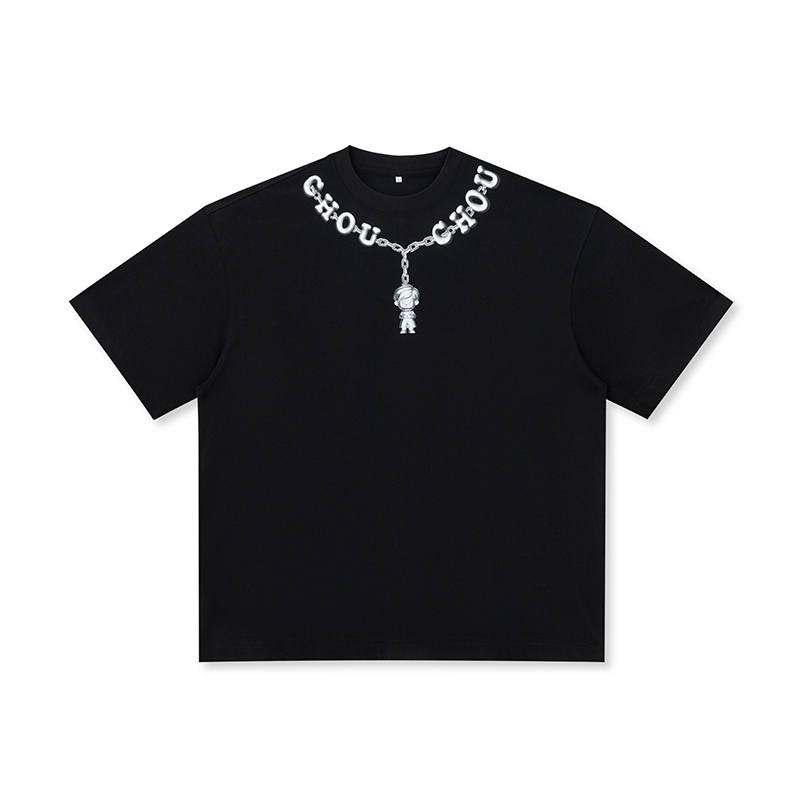 CHOUCHOUS T Shirts Unisex Black Crew Neck Moderate