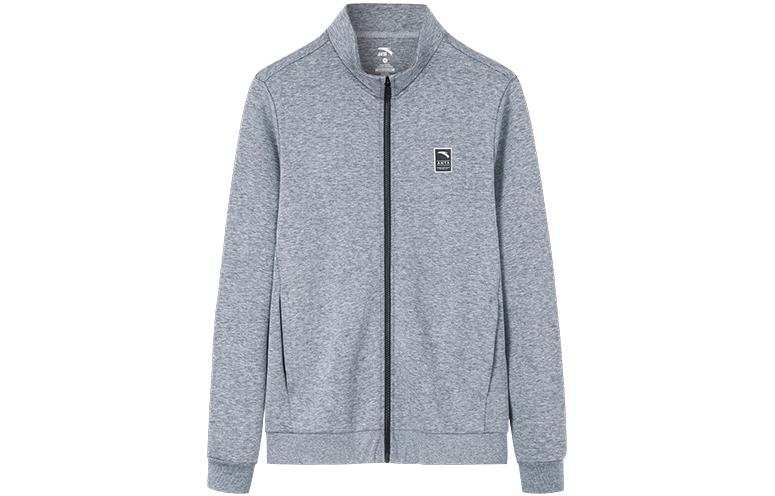 Anta Variety Training Collection Solid Color Logo Patch Zip Pocket With Fleece Lining Sweatshirt Men's Gray