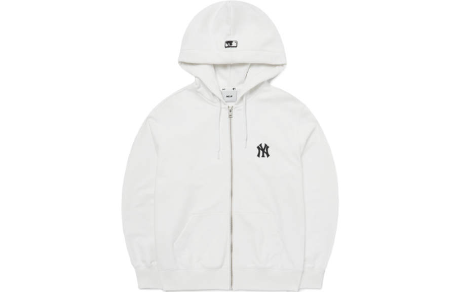 MLB New York Yankees Sweatshirts Unisex White Hooded Moderate Cardigan