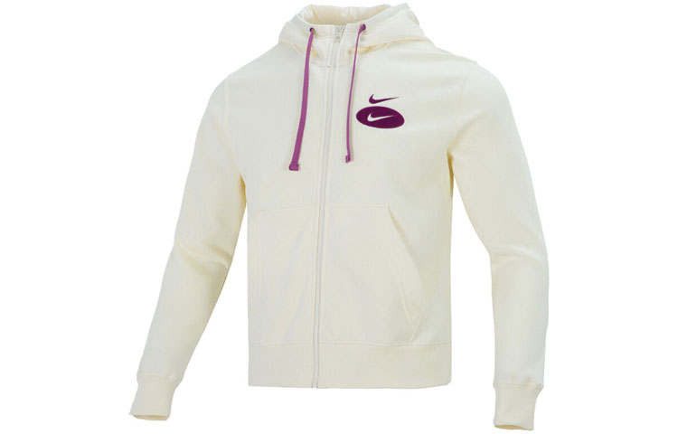 Nike Nike Sportswear Swoosh League Brushed Zippers Fleece Lined Hooded Coat Cardigan Sweatshirt Men's Milk White