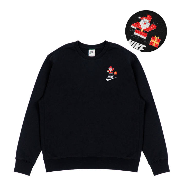 Nike Nike Sweatshirt Handcrafted Embroidery, Christmas Mini Hat, Christmas Theme Unisex Black