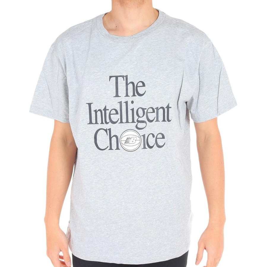 New Balance New Balance T Shirts Men's Gray Crew Neck Moderate Straight Fit