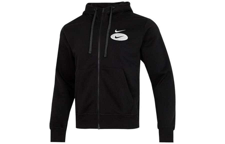 Nike Nike SS22 Sportswear Swoosh League Brushed Fleece Lined Hooded Cardigan Zipper Coat Sweatshirt Men's Black