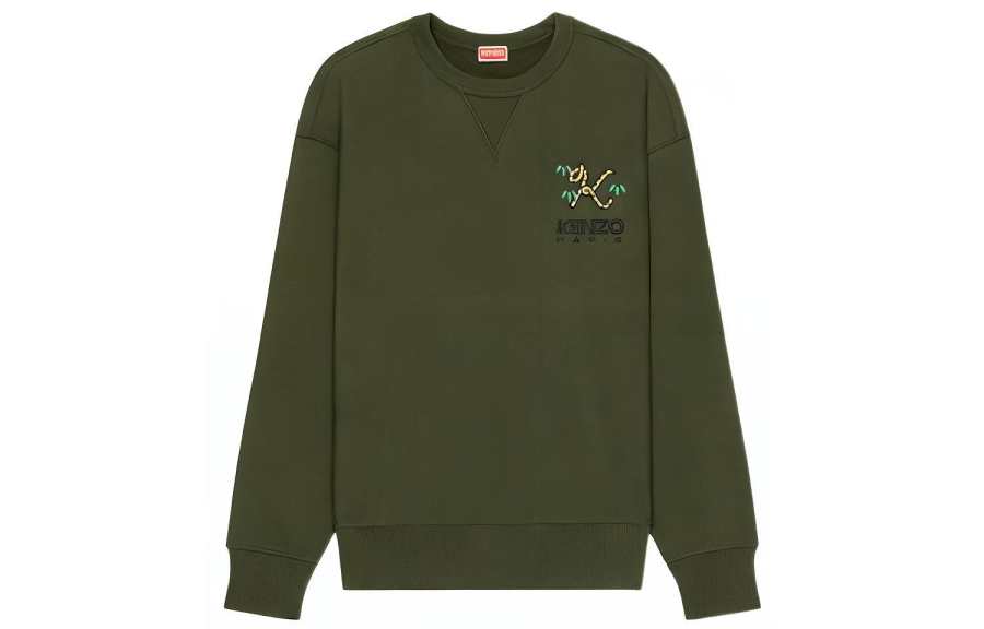 KENZO Sweatshirts Men's Army Green Crew Neck Moderate Regular