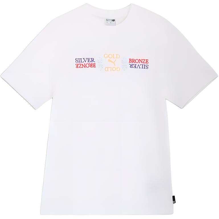 PUMA T Shirts Unisex White Crew Neck Moderate Straight Fit