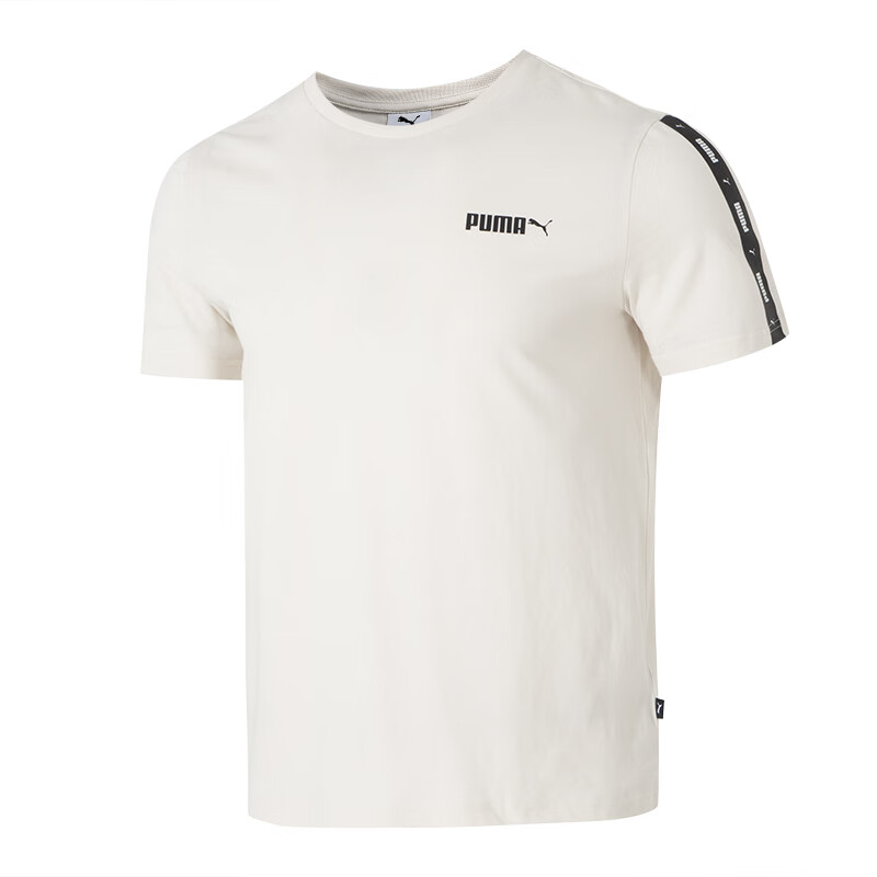 PUMA T Shirts Men's Beige Crew Neck Moderate Straight Fit