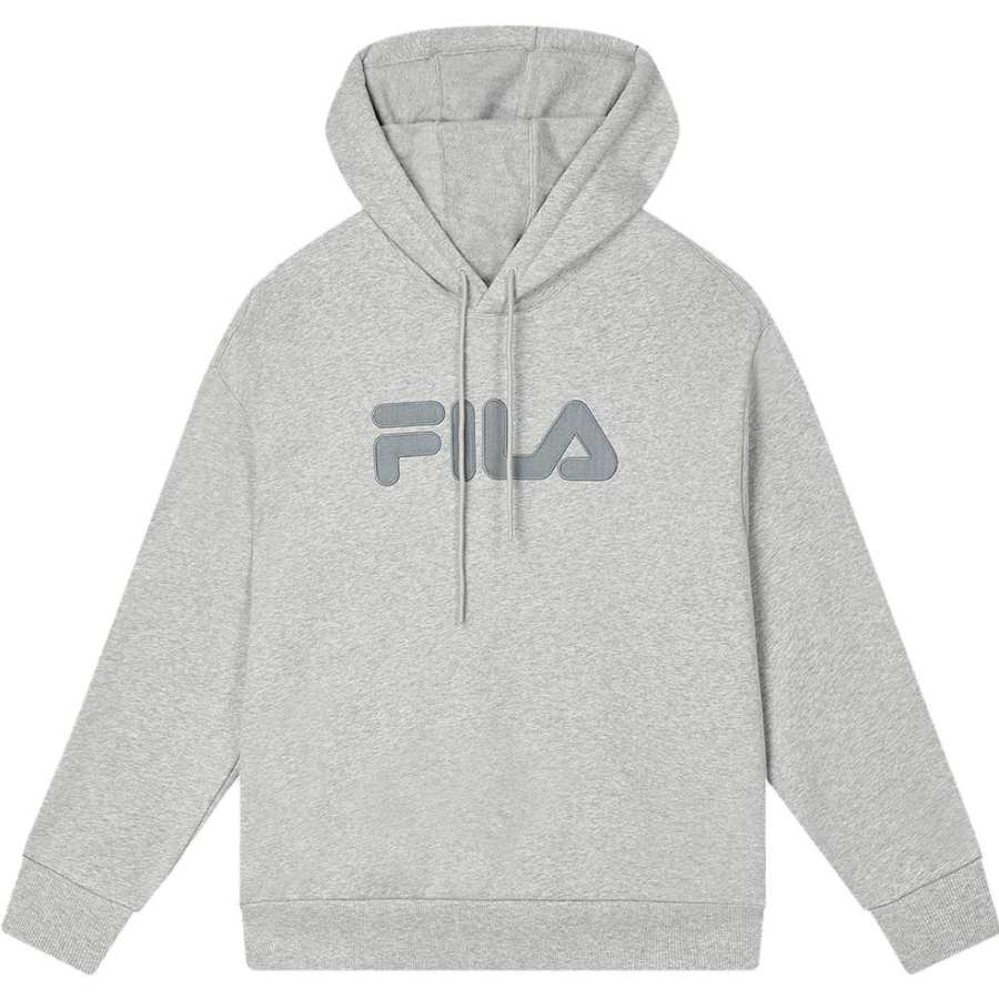 FILA Hooded Comfortable Casual Loose Fit Fleece Lined Long Sleeved Sweatshirt Unisex M377 Cloud Gray Heather Gray