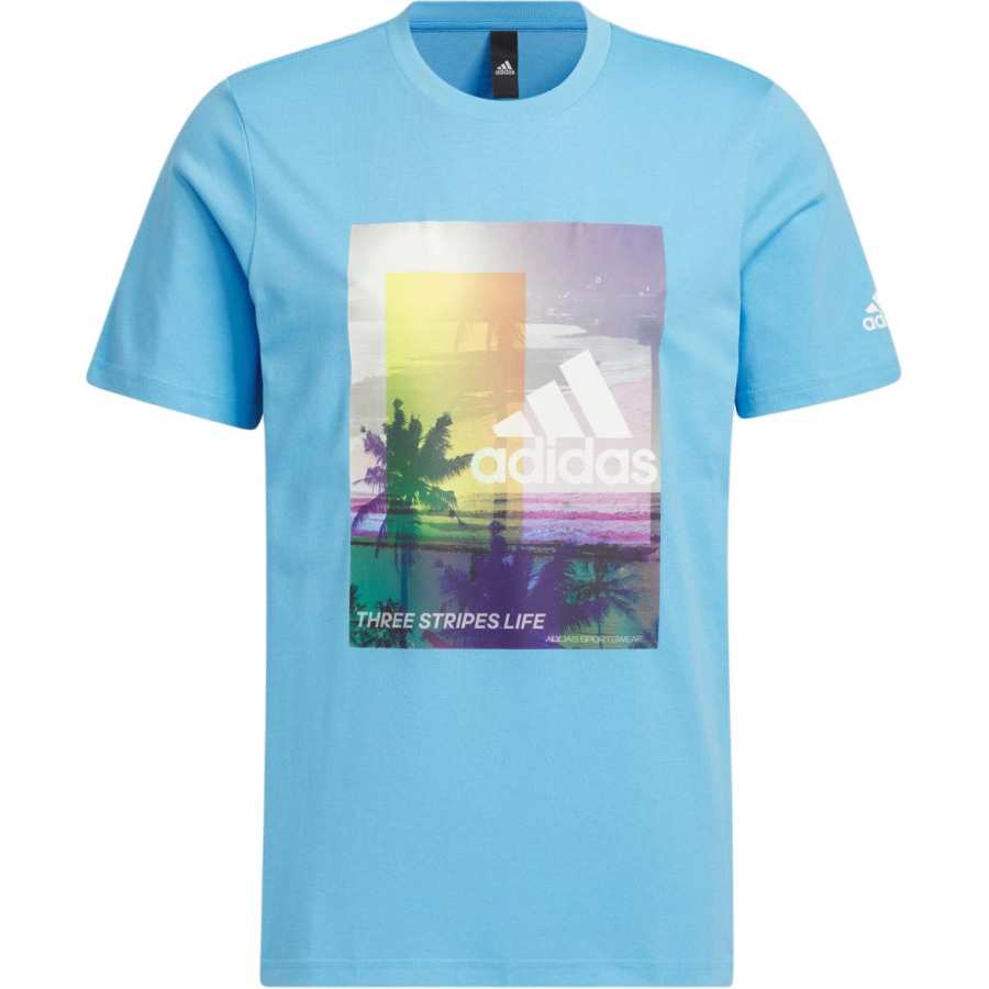 Adidas Adidas T Shirts Men's Blue Crew Neck Moderate Straight Fit