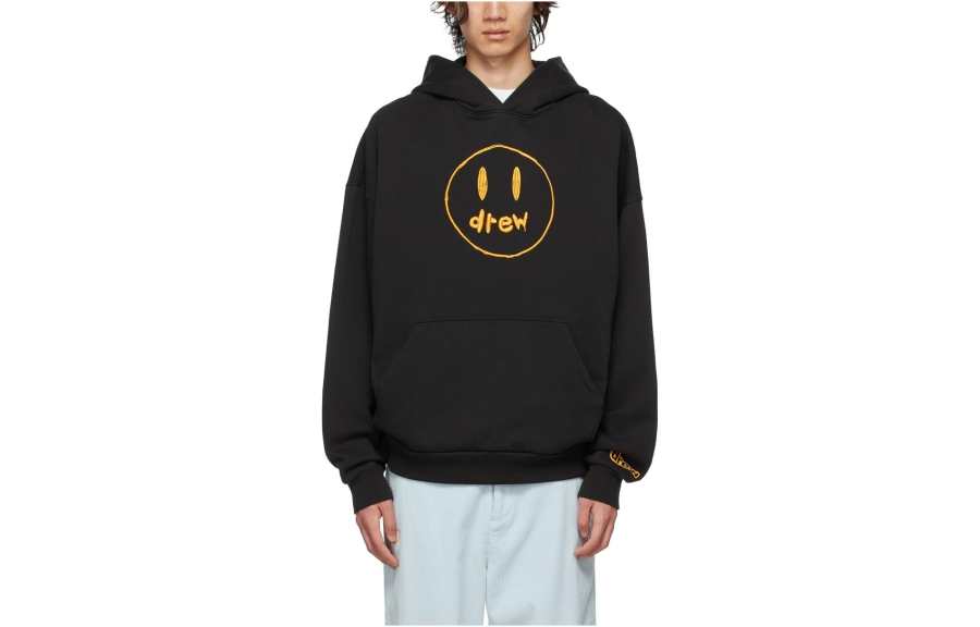 Drew House SS22 Smiley Face Collection, Smiley Face Pattern Logo Embroidery Long Sleeved Pullover Fleece Lined