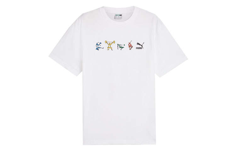 PUMA T Shirts Unisex White Crew Neck Moderate Straight Fit