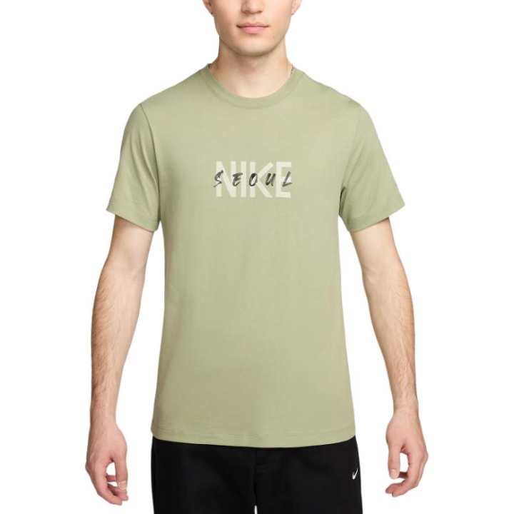 Nike Nike T Shirts Men's Oil Green Crew Neck Moderate Straight Fit
