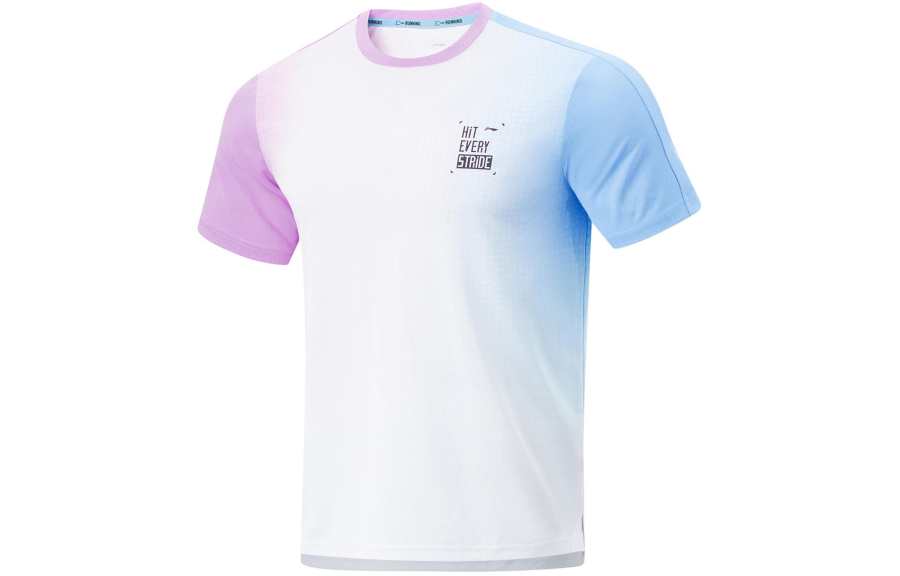 Li-Ning Li Ning Running Collection T Shirt Men's Standard White Fluorescent Sky Blue Rose Purple Full Base Print