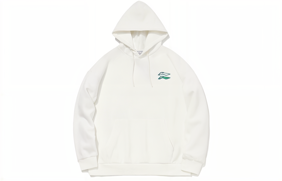 Li-Ning Li Ning Sports Fashion Collection Logo Print Hooded Loose Fit Fleece Lined Sweatshirt Unisex White