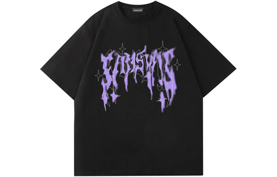 SANSYAS T Shirts Unisex Black Crew Neck Moderate Straight Fit