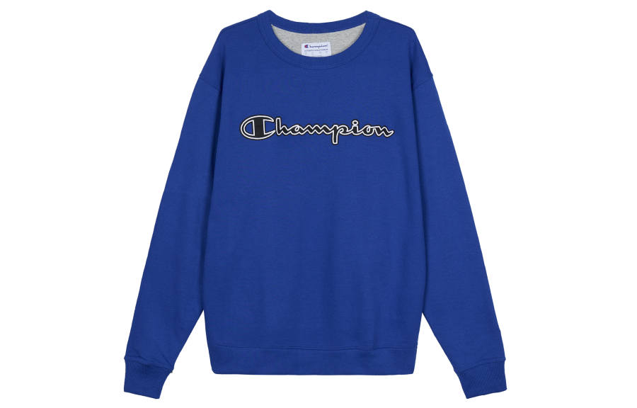 Champion Grass Script Logo, Felt Applique, Fleece Lined, Long Sleeved Sweatshirt US Version Unisex Royal Blue Couple's